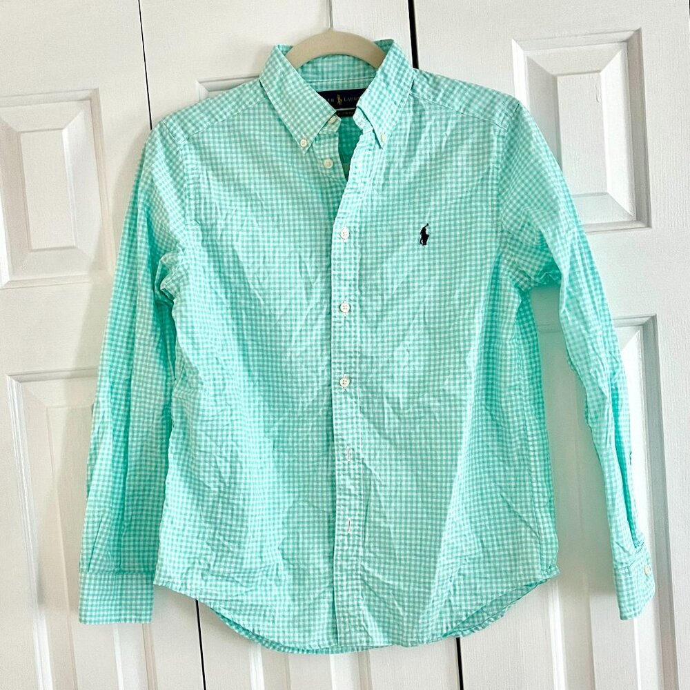 Ralph Lauren Gingham Cotton Poplin Button Down Boys 14-16